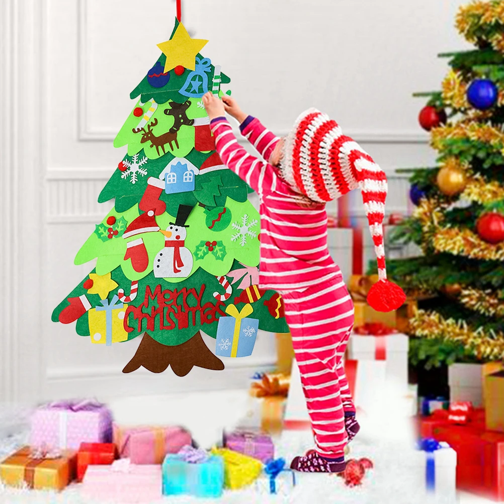 DIY войлочная Рождественская елка подарки для детей Новогодняя дверь настенные