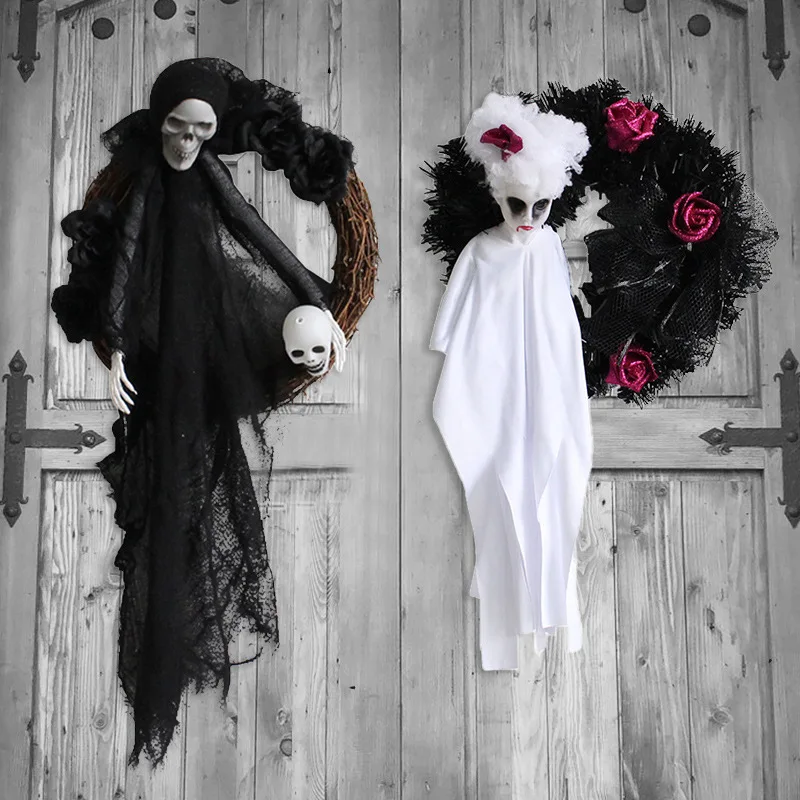 Decoraci&oacute;n colgante para puerta de fantasma de Halloween, guirnalda de fiesta de terror, adornos para el hogar, accesorios de decoraci&oacute;n colgante puerta, env&iacute;o directo-0