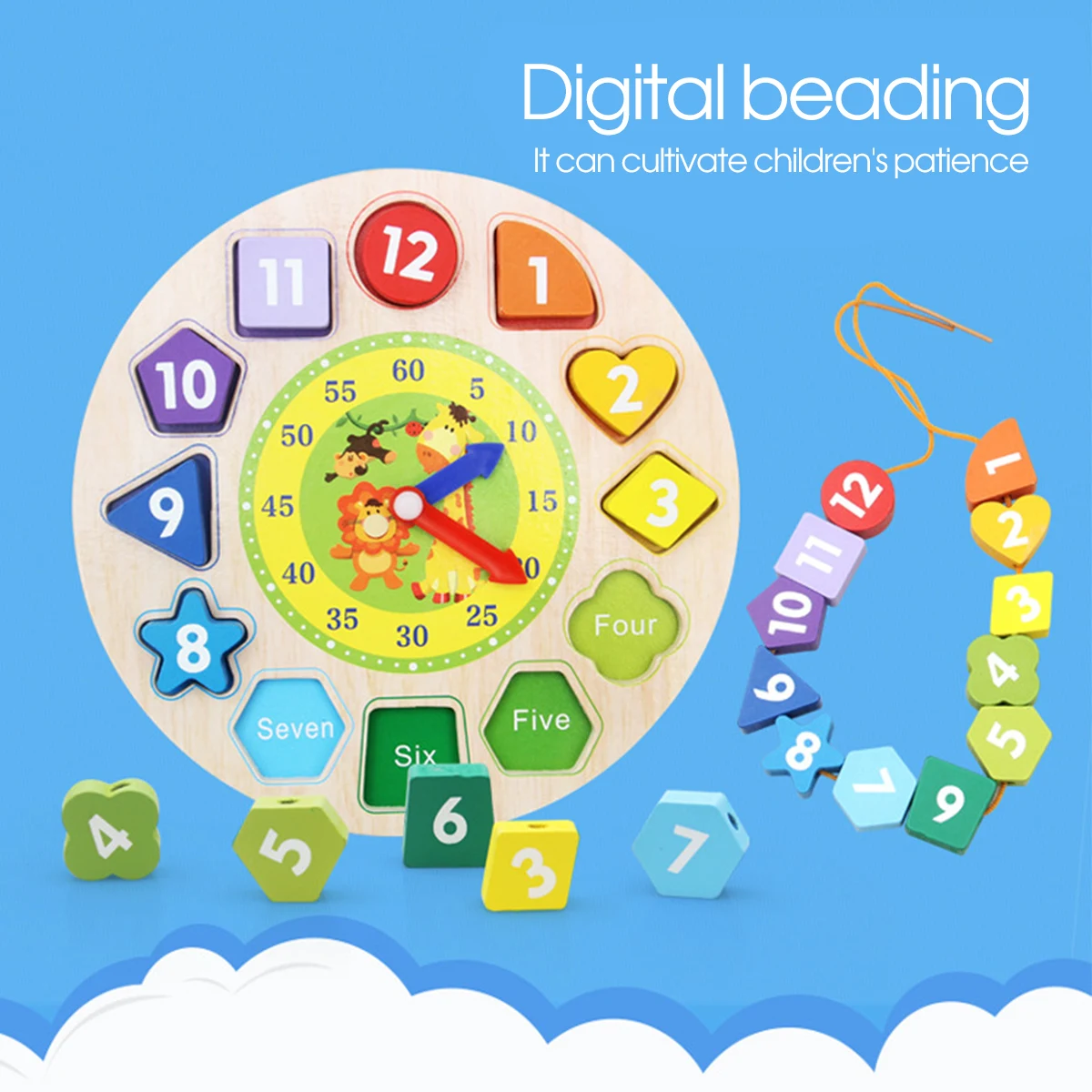 

Деревянные цветные часы-сортировщик, обучающее время, количество блоков, пазл, укладки, сортировщик, головоломки, строительные игрушки, под...