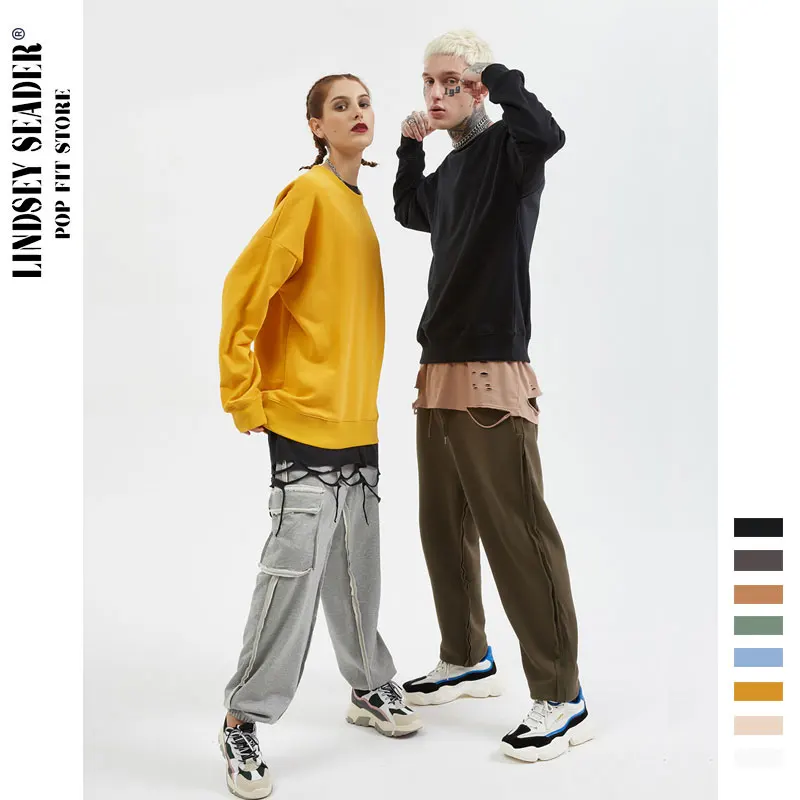 Свитшот мужской в стиле хип-хоп однотонный пуловер уличный винтажная Толстовка