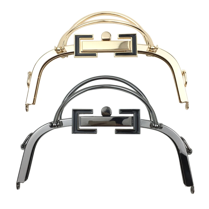 

20.5cm Kiss Clasp Lock Gold Black Bag Frame Clasp Double Handle Square Ring Purse Frame Craft Clasp for DIY Bag Accessories