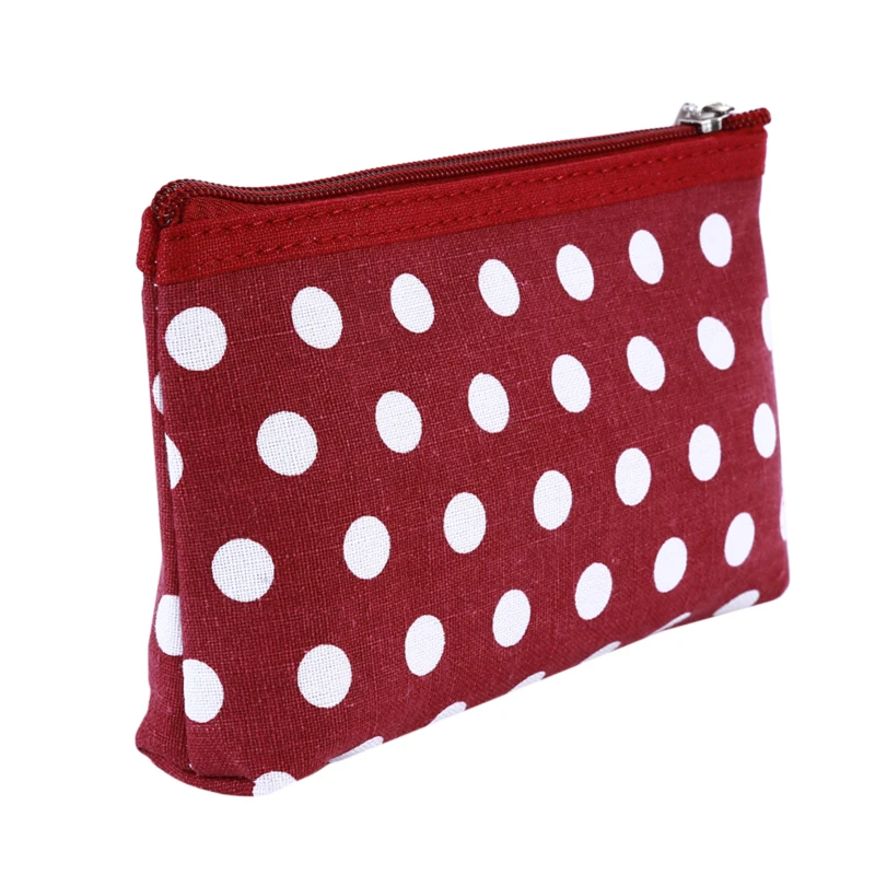 

1 PC Polka Dot Fabric Zipper Purse Multi-Function Canvas Card Package Key Cosmetic Bag Mobile Phone Bag Wash Makeup Storage Bag