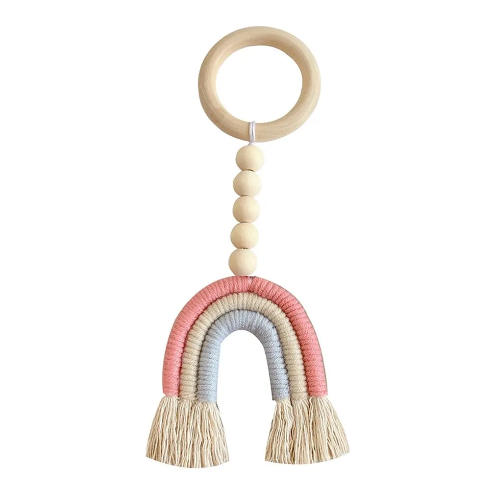 

Hot Newest Rainbow Solid Wood Ring Ornaments Nordic Style Children's Room Garland Tassel Wooden Bead String Kids Room Decoration