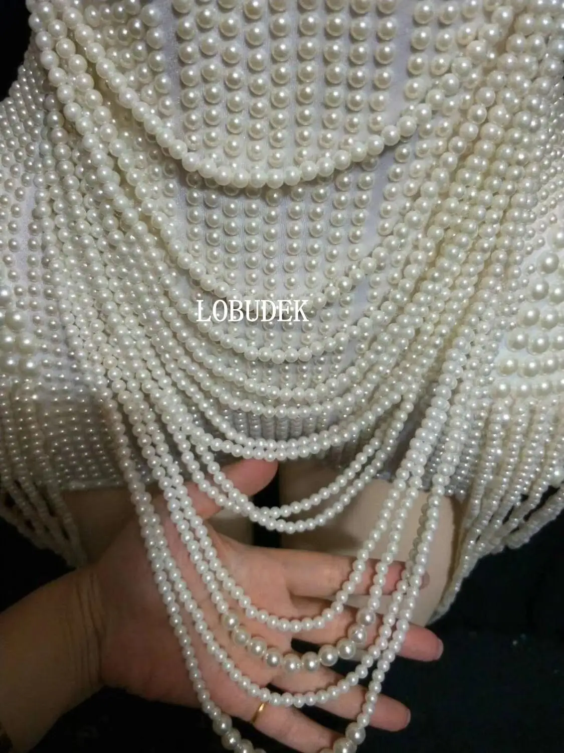 New Arrival White Beading Sleeveless Bodysuit Bar Nightclub Sexy Women DJ Singer Dancer Costume Birthday Party Pearl Stage Wear
