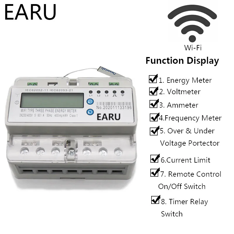 3 фазный 60A пульт дистанционного управления Wifi Smart Din Rail измеритель мощности