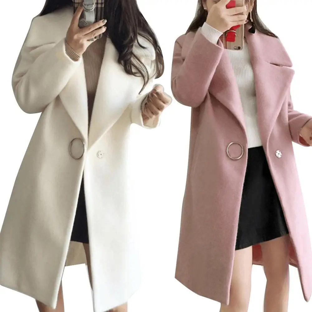 Женское зимнее пальто с длинным рукавом однотонное теплое отложным воротником