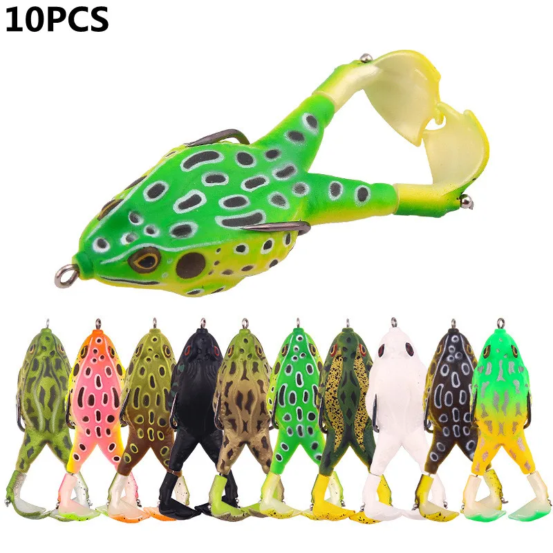 

10pcs Fishing Lures Frog Soft Baits 9cm/13.6g Shad Soft Lure Jigging Bait Prop Topwater Catfish Silicone Artificial Wobblers
