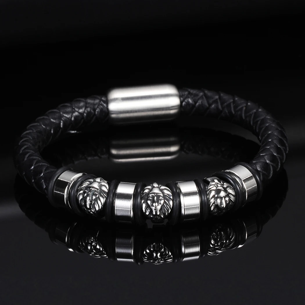 Мужской винтажный браслет в стиле панк украшение головы льва модный плетеный