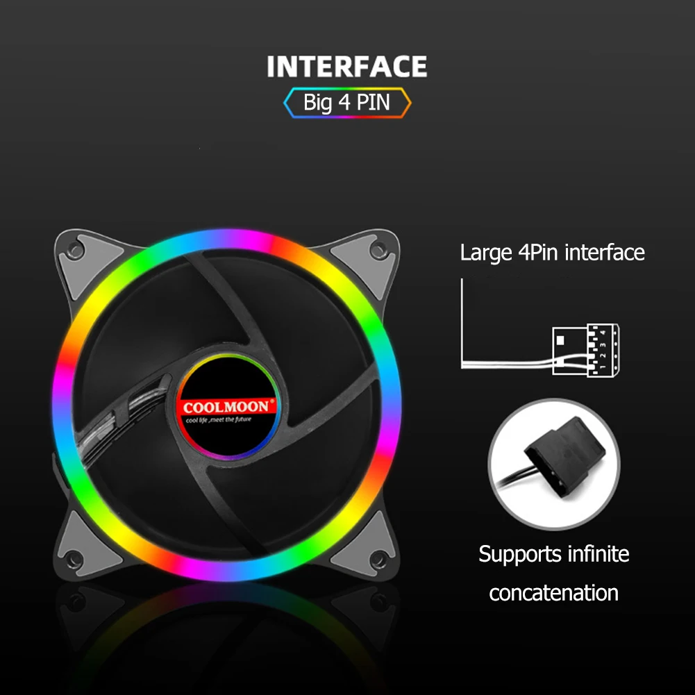 

Computer Water Cooling System Waterblock 12cm Cooling Fan DC 12V Large 4 Pin Rainbow PC Case Heatsink Radiator