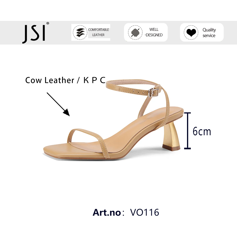 

JSI Genuine Leather Summer Ladies Shoes Sandals Strange Heel Beautiful Concise Style New Narrow Band Dressing Square Toe VO116