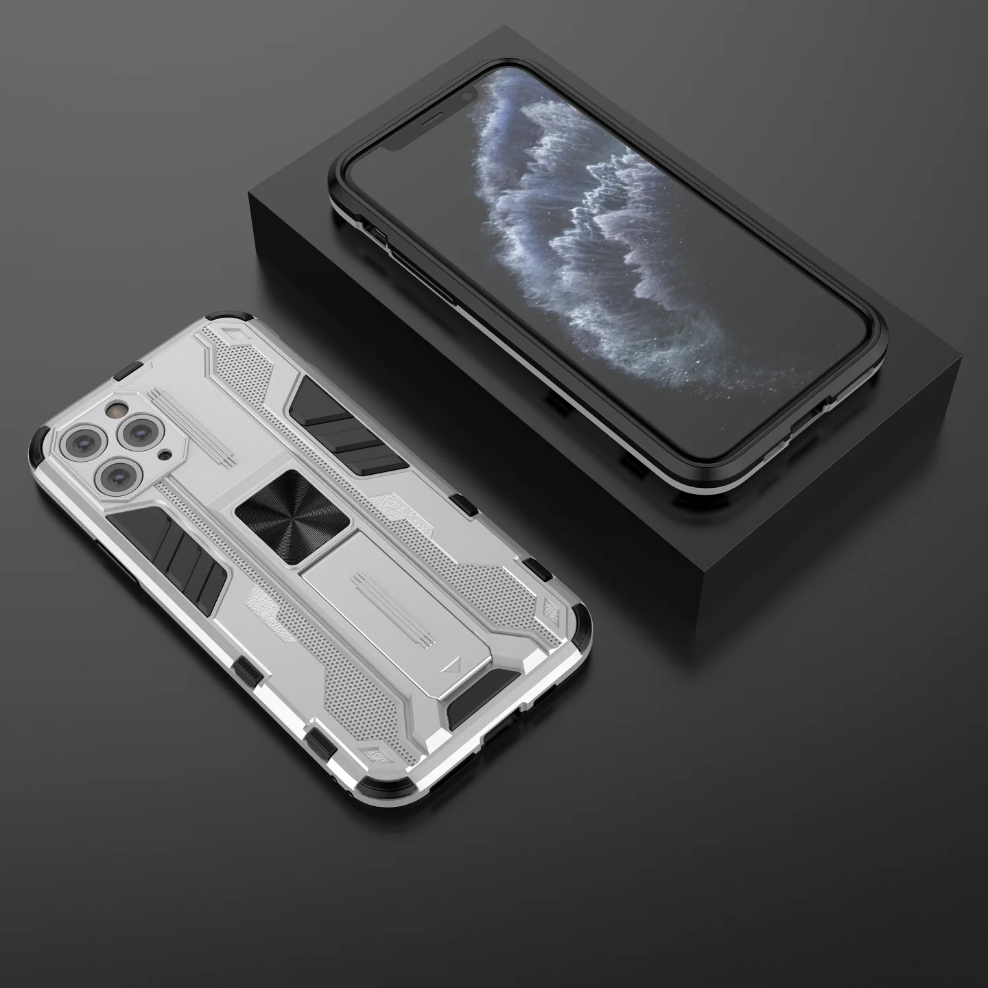 

Phone Case For iPhone 12 13 Mini XS X XR 11 Pro Max 6 7 8 6S Plus SE 2020 Protection Armor Invisible Magnetic Stand Back Cover