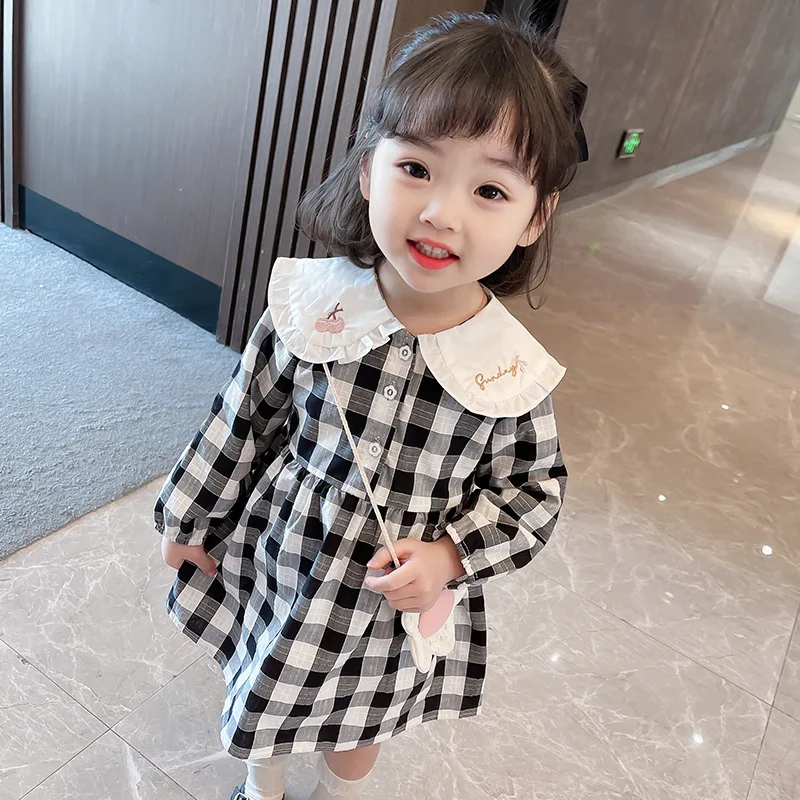 

Spring toddler kids girl baby clothes plaid long sleeve dress costume for girls baby clothing princess birthday dresses dress