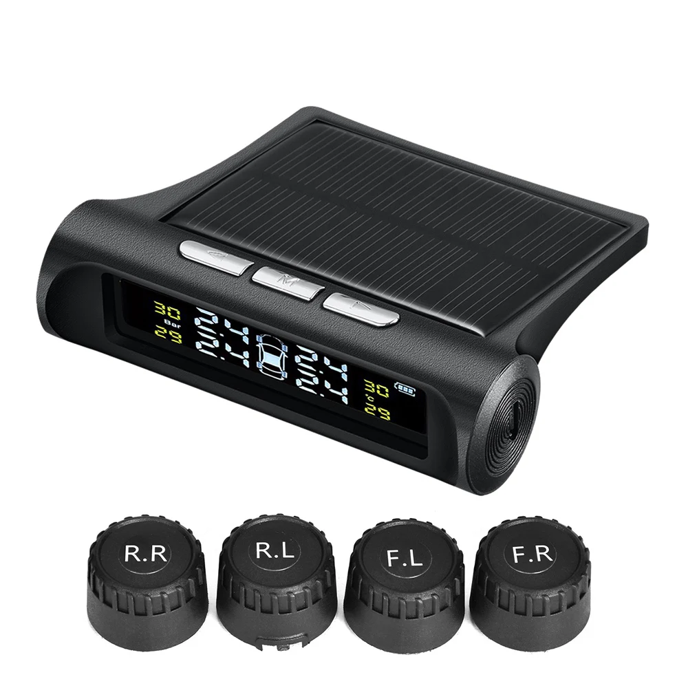 Автомобильный TPMS система контроля давления в шинах умный Солнечный источник питания беспроводной светодиодный дисплей 4 внешних датчика с подарочным автомобильным зарядным устройством