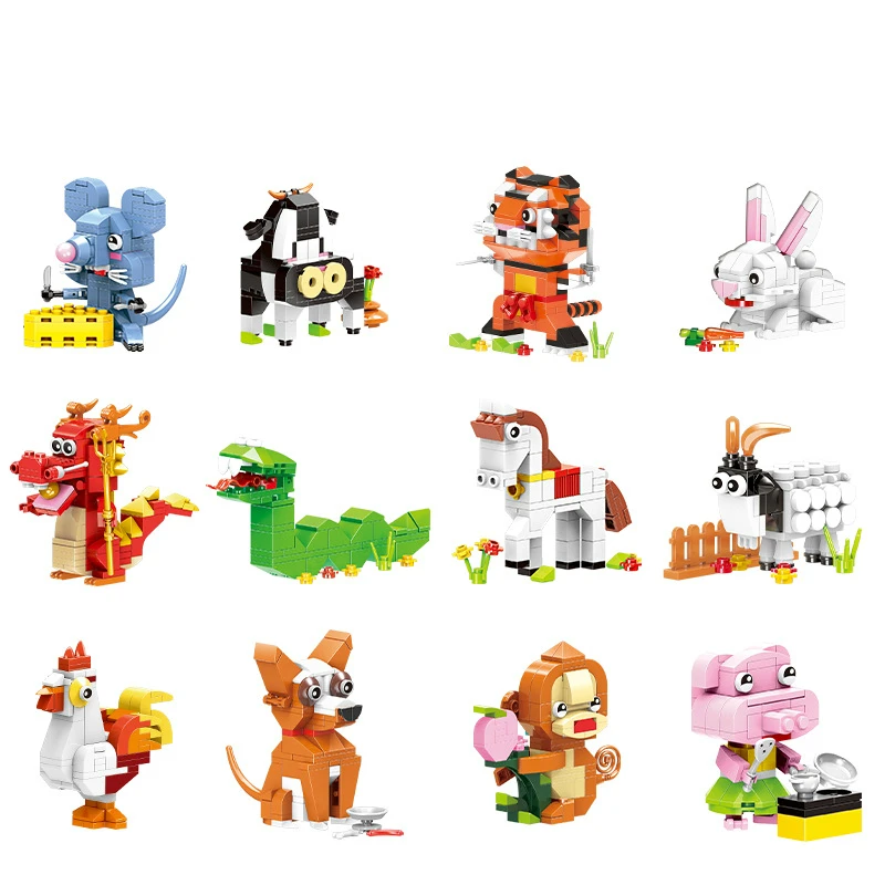

Chinese Zodiac Children's Assemble Toys Small Particle Building Blocks Adventure Time Micro Building Block Big Building Block