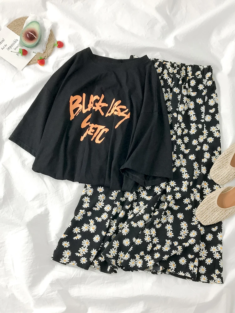 Женская юбка с цветочным принтом Little Daisy эластичная средней длины высокой талией