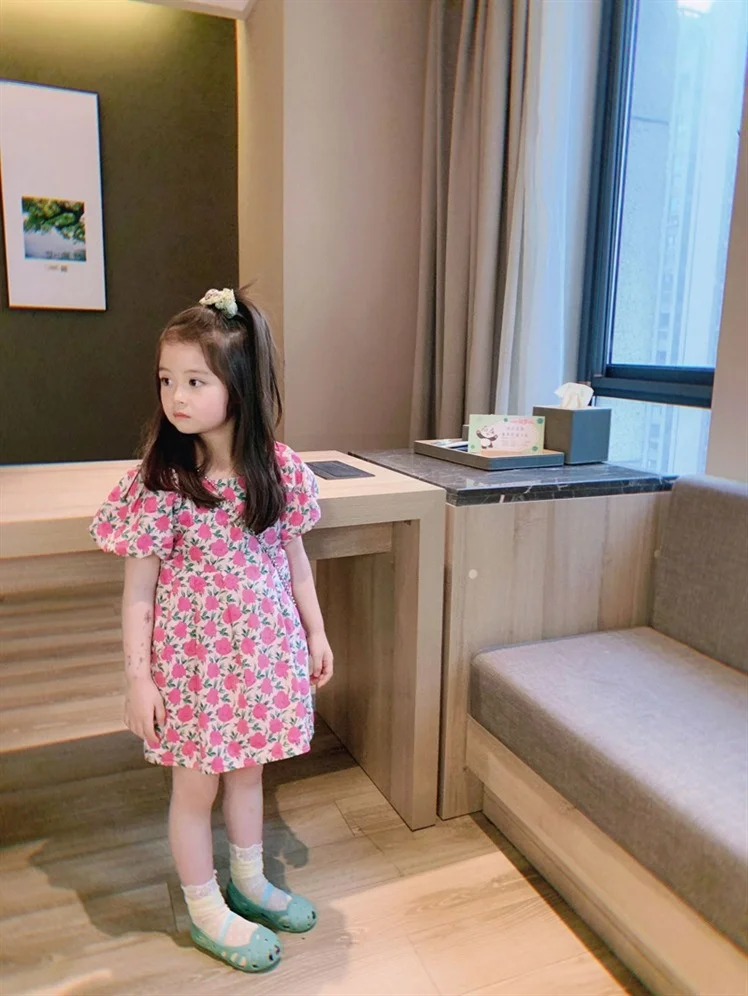 

Floral Printed Dress for Kid 2021 Casual Children's Summer Clothing Lantern Sleeve Mini Dress O-Neck Cute Girl's A-Line Dress
