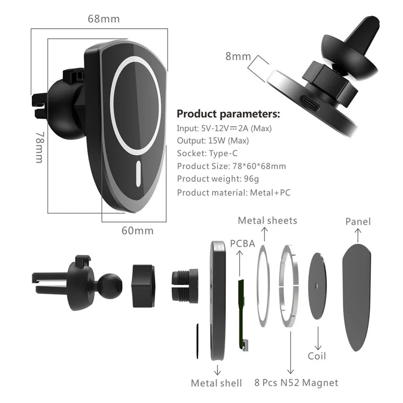 

Wireless Charger 15W Wireless Charging For MagSafe iPhone 12 Mini Pro Max Xiaomi Mobile Phone Bracket Car Wireless Chargers
