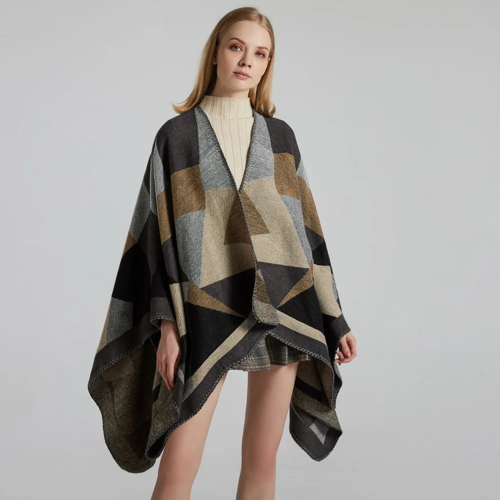 

2020 Autumn Winter Plus Size Warm Plaid Ponchos And Capes For Women Oversized Shawls Wraps Cashmere Pashmina Femme Bufanda