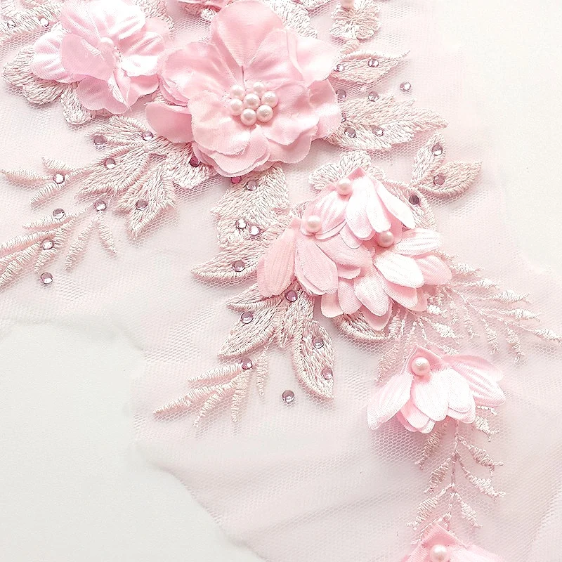 Расшитые бисером Горячие буровые кружевные свадебные вышитые цветы патчи для