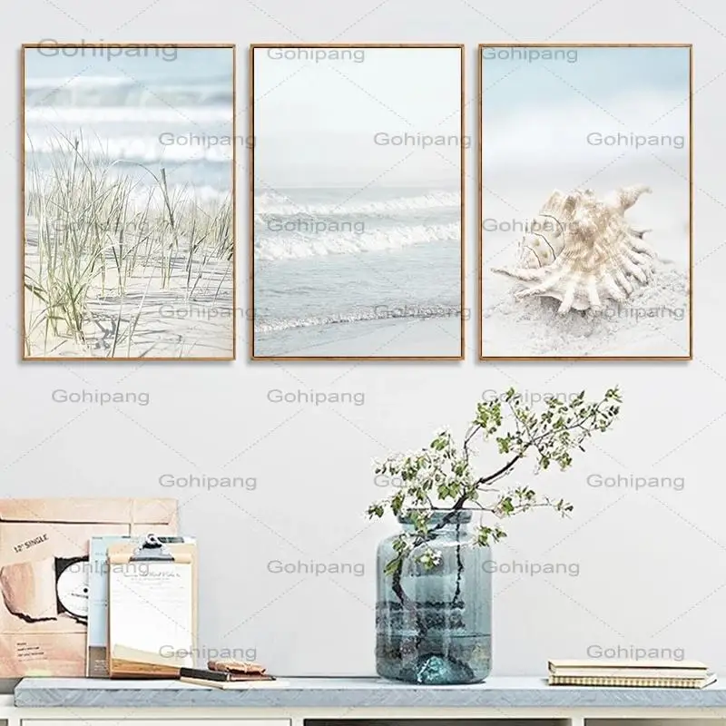 Nordic Wall Art Nautical Seascape Canvas Bathroom Painting Ocean Wave Seashell Poster and Print Pictures Bath Box Decor | Дом и сад