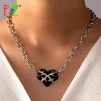 f j4z new gothic necklace bracelet set for men women punk thick chain heart pendant necklaces 2021 lovers special jewelry gift