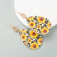 spring new personalized leather little daisy flower sunflower earrings womens bohemian style diamond earrings dangle earrings