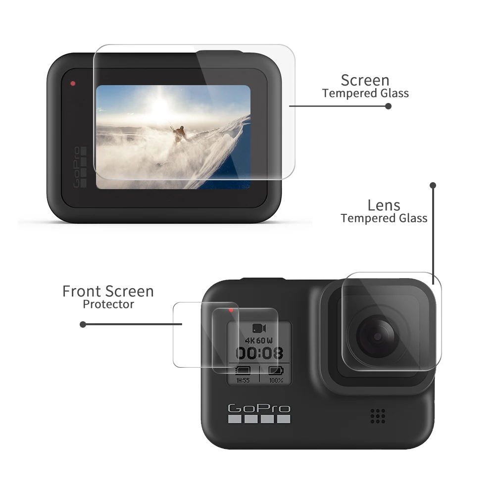 Защитное стекло SHOOT закаленное для камеры Gopro Hero 8 Blcak ЖК-экран защитная пленка GoPro