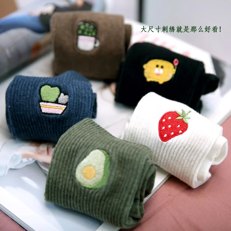 Модные высококачественные хлопковые женские носки с вышитыми фруктами авокадо