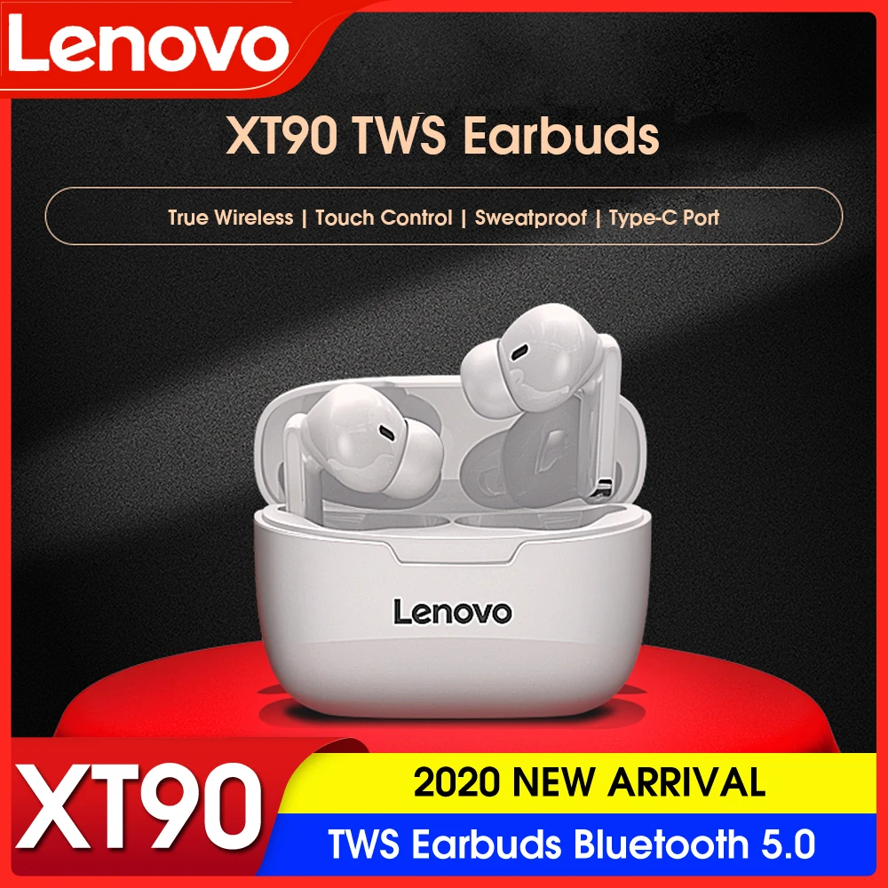 

Беспроводные наушники Lenovo XT90 TWS Bluetooth 5,0, спортивные наушники с сенсорной кнопкой, водонепроницаемые беруши IPX5 с зарядным боксом 300 мА · ч