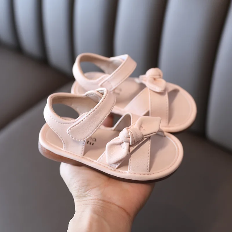 Sandalias de Punta abierta para ni&ntilde;as, zapatos de princesa de fondo suave con lazo, versi&oacute;n coreana, moda 21-30, novedad de verano 2022-4