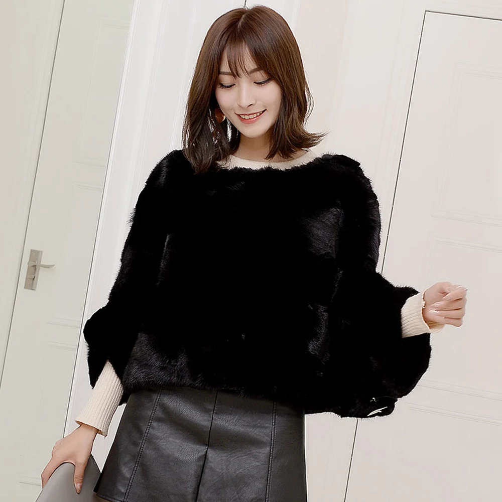 Брендовая женская шуба из натуральной норки пуловер с коротким рукавом круглым