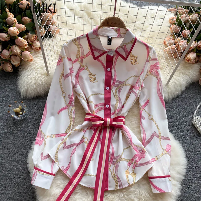 Женская блузка с длинным рукавом бантом и принтом 6L219|Рубашки| |