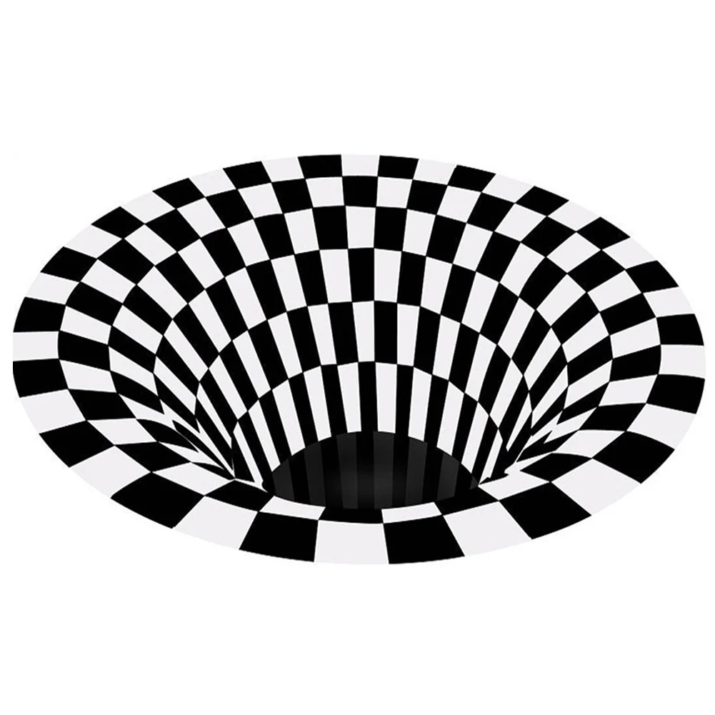 Vortex Illusion Rug 3D Trap Effect Bottomless Hole Carpet Round Black White Grid Room Bedroom Anti-Slip Floor Mats Fashion | Дом и сад