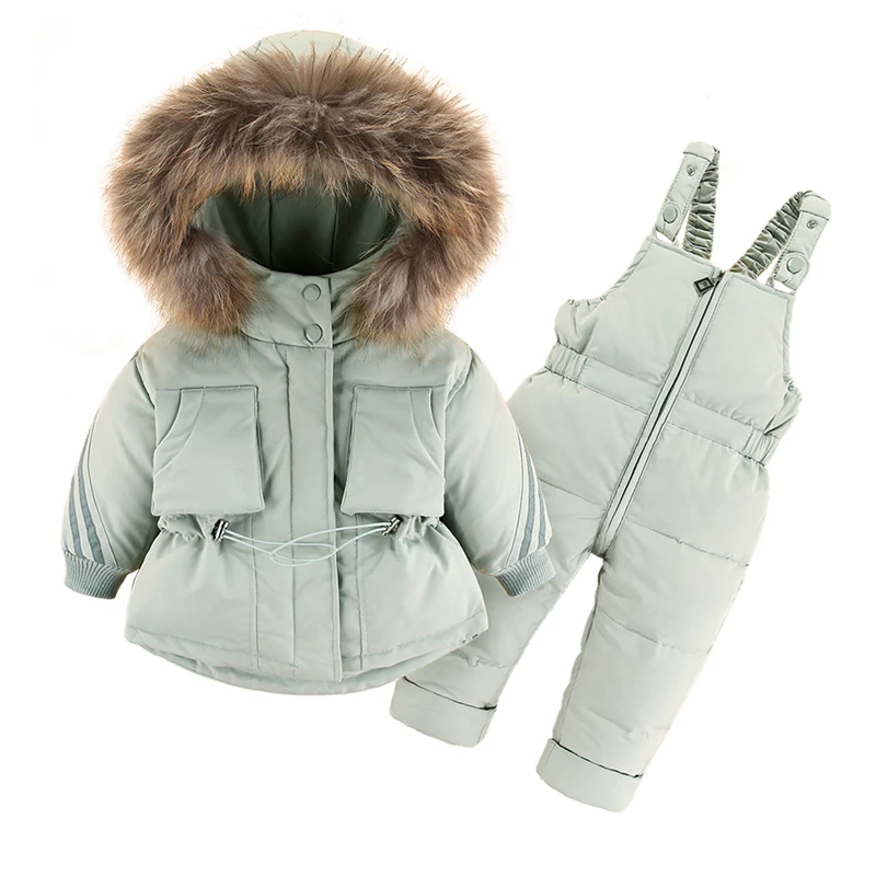 Children Winter Clothes Set 2021-30 Degree Down Jacket Jumpsuit Baby Boy Parka Real Fur Girl Toddler Thick Warm Overall Snowsuit | Мать и