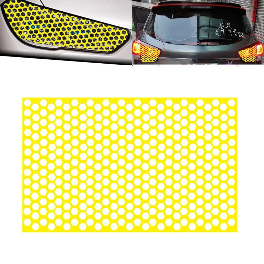 

Universal Car Rear Tail Light Cover Sticker Tail-lamp Decal Yellow 48x30cm Honeycomb Exterior Accessories Car Stickers