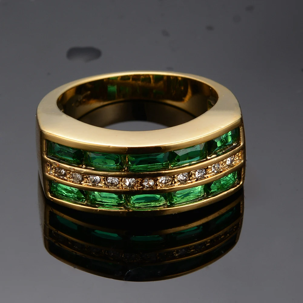 

Vintage Female Green Crystal Stone Jewelry Charm Gold Color Big Wedding Rings For Women Luxury Geometry Zircon Engagement Ring