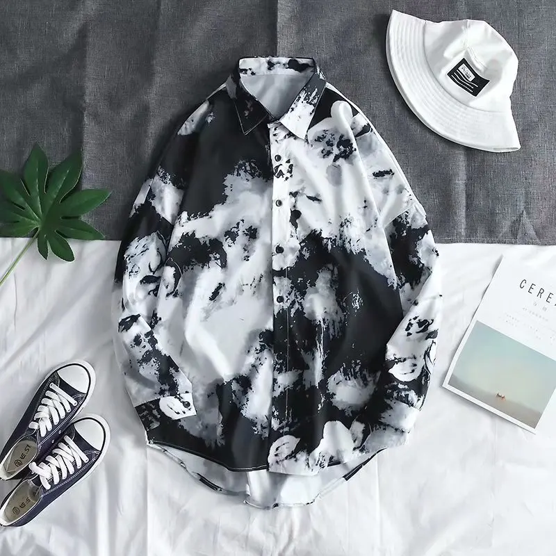 Рубашка мужская весенне-осенняя с длинным рукавом в японском стиле тай-дай |