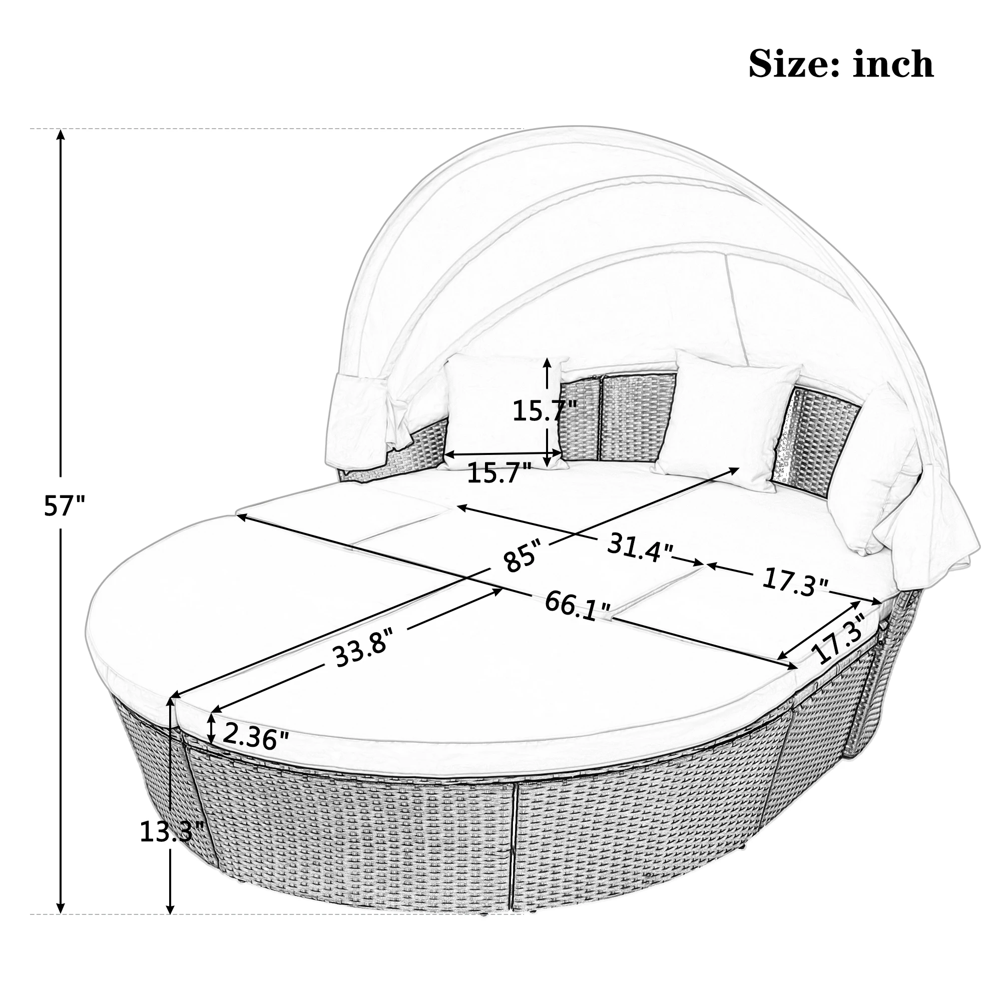 

Outdoor Rattan Sectional Sofa Set Daybed Sunbed with Retractable Canopy Wicker Washable Cushion Furniture Clamshell Seating