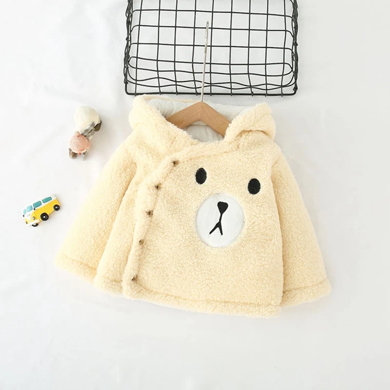 Детские теплые зимние парки из плотного флиса с капюшоном и ушками для