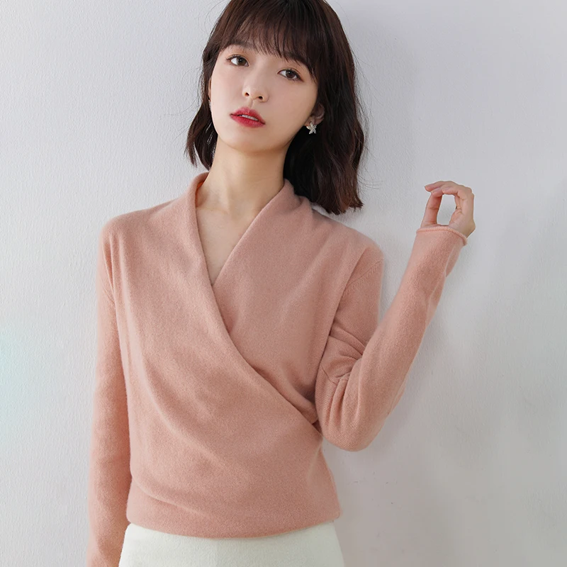 Женский трикотажный кашемировый свитер однотонный шерстяной вязаный джемпер с