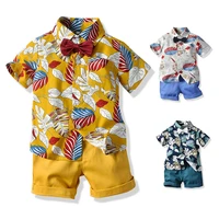 hawai boy clothing set summer fashion floral short sleeve bowtie shirtshorts boy casual clothes gentleman 2pcs suit jyf