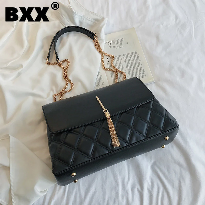

[BXX] Женская Новая брендовая вместительная сумка через плечо из искусственной кожи с цепочками, универсальная сумка через плечо, модная 2021, ...