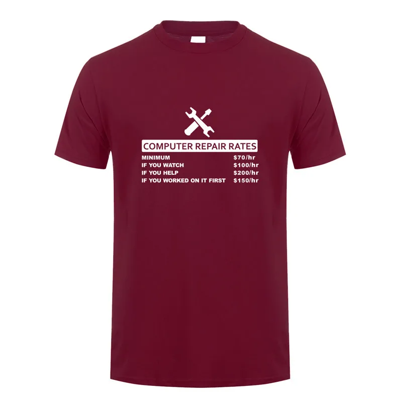 Maroon Забавная футболка с компьютерным принтом, летняя мужская футболка с коротким рукавом и круглым вырезом, хлопковая футболка, топы с компьютерным ремонтом, Мужская футболка, OZ-154 - Цвет: Maroon