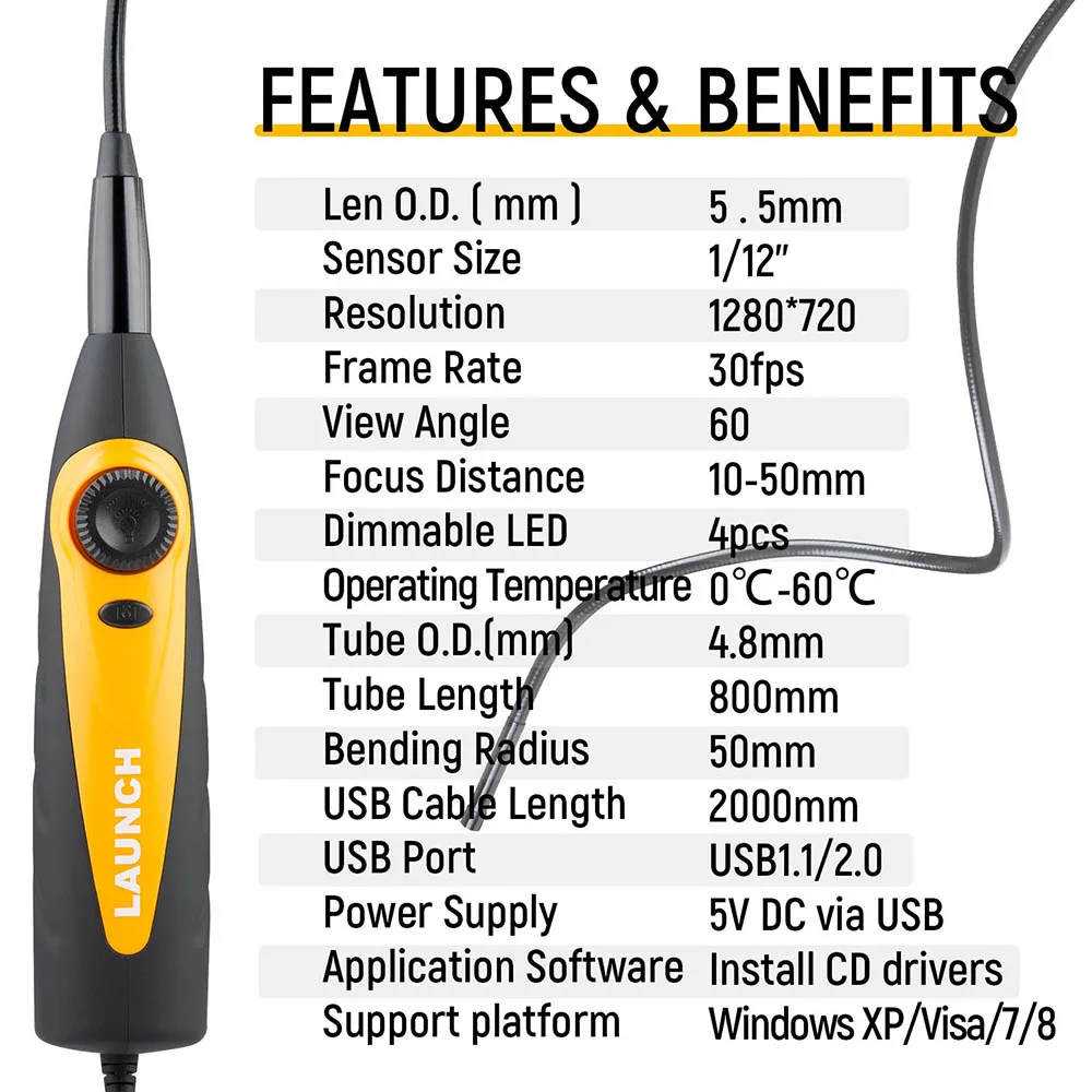 Launch VSP-600 Inspection Camera Videoscope 5.5MM VSP600 Borescope For Viewing&Capturing Video&Images of Hard-to-reach for x431