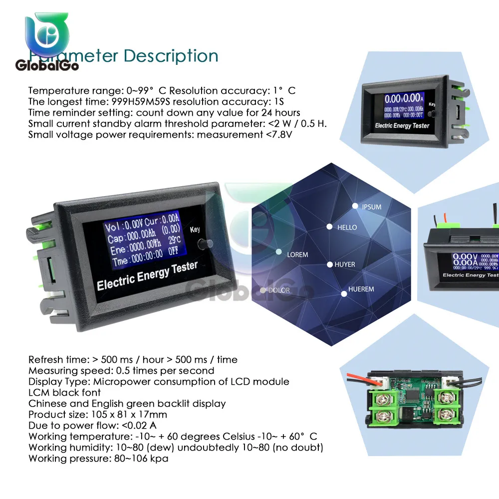 3 шт. Ваттметр Вольтметр Амперметр Термометр ЖК дисплей Тестер таймера
