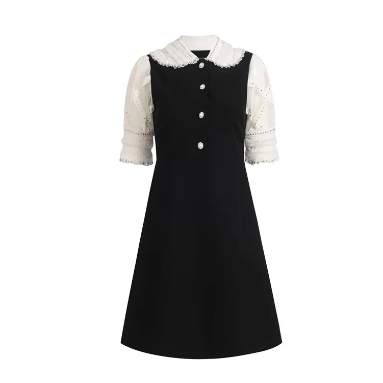 

Autumn Vintage Lace Patchwork Mini Dresses For Women 2020 Runway Designers Elegant Beading Woman Dress Vestidos