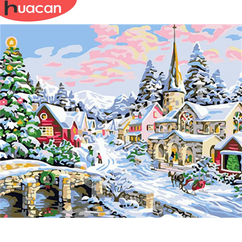 HUACAN раскраска по номерам рождество декорации Ручной росписью Подарок фотографий