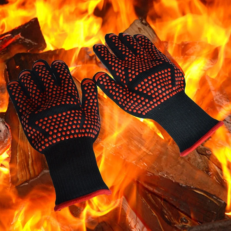 

300-500 Centigrade Extreme Heat Resistant Bbq Gloves - Lining Cotton - For Cooking Baking Grilling Oven Mitts Red