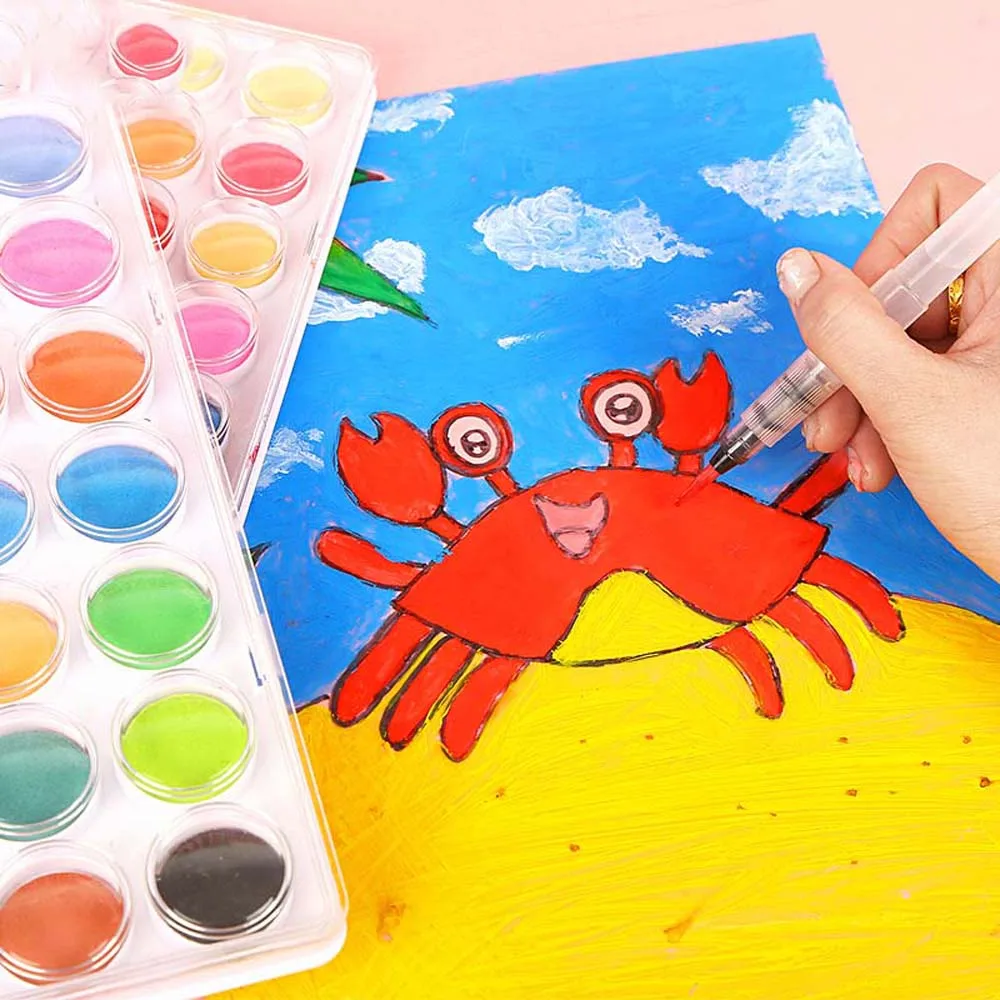 Высококачественная однотонная Акварельная краска с деревянной кисточкой набор