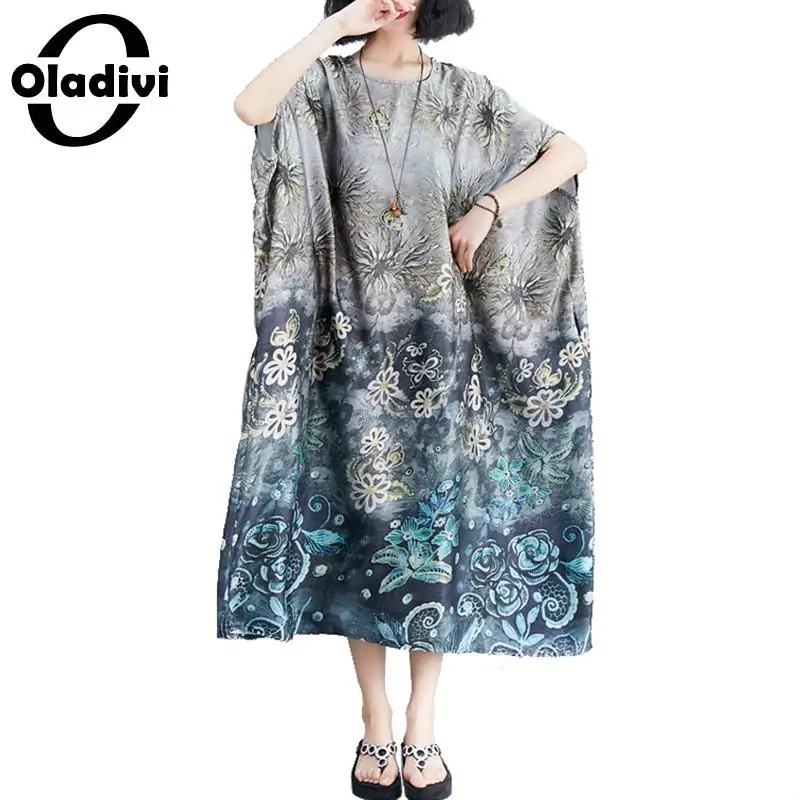 

Oladivi Oversized Print Boho Long Dress Women Summer New Fashion Beach Maxi Shirt Dresses Casual Tunic Robe 4XL 5XL 6XL 7XL 8XL